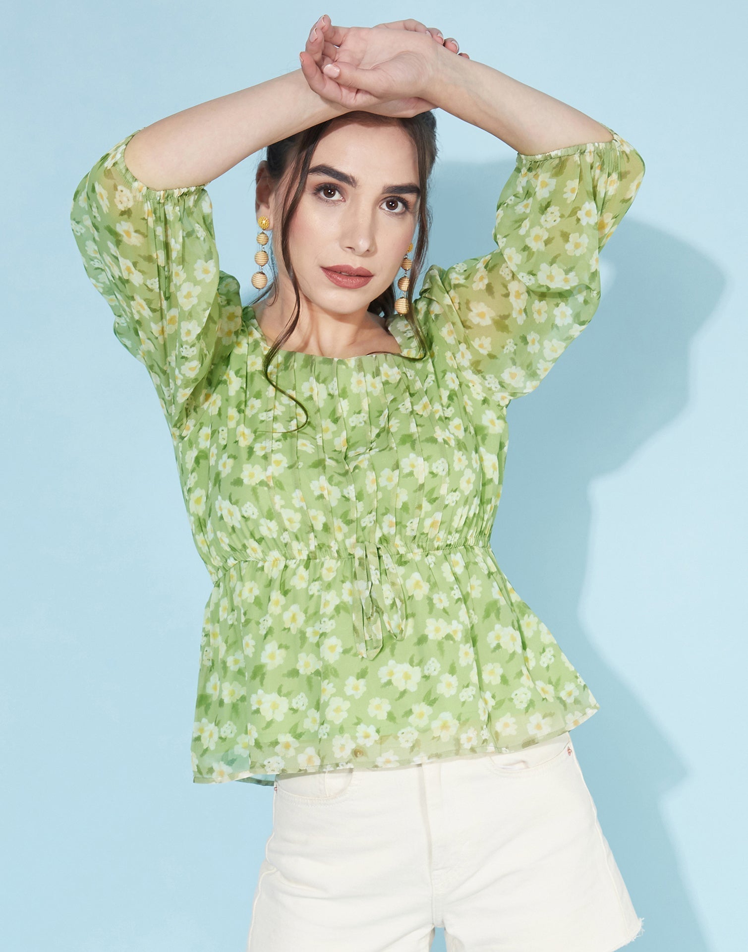 Green Ruched Pleated Top | Sudathi