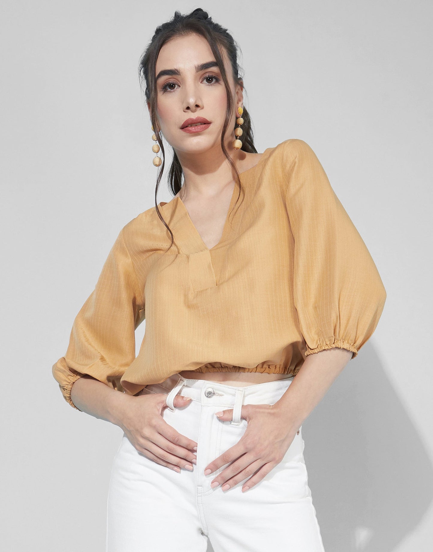 Yellow Balloon Sleeve Top | Leemboodi