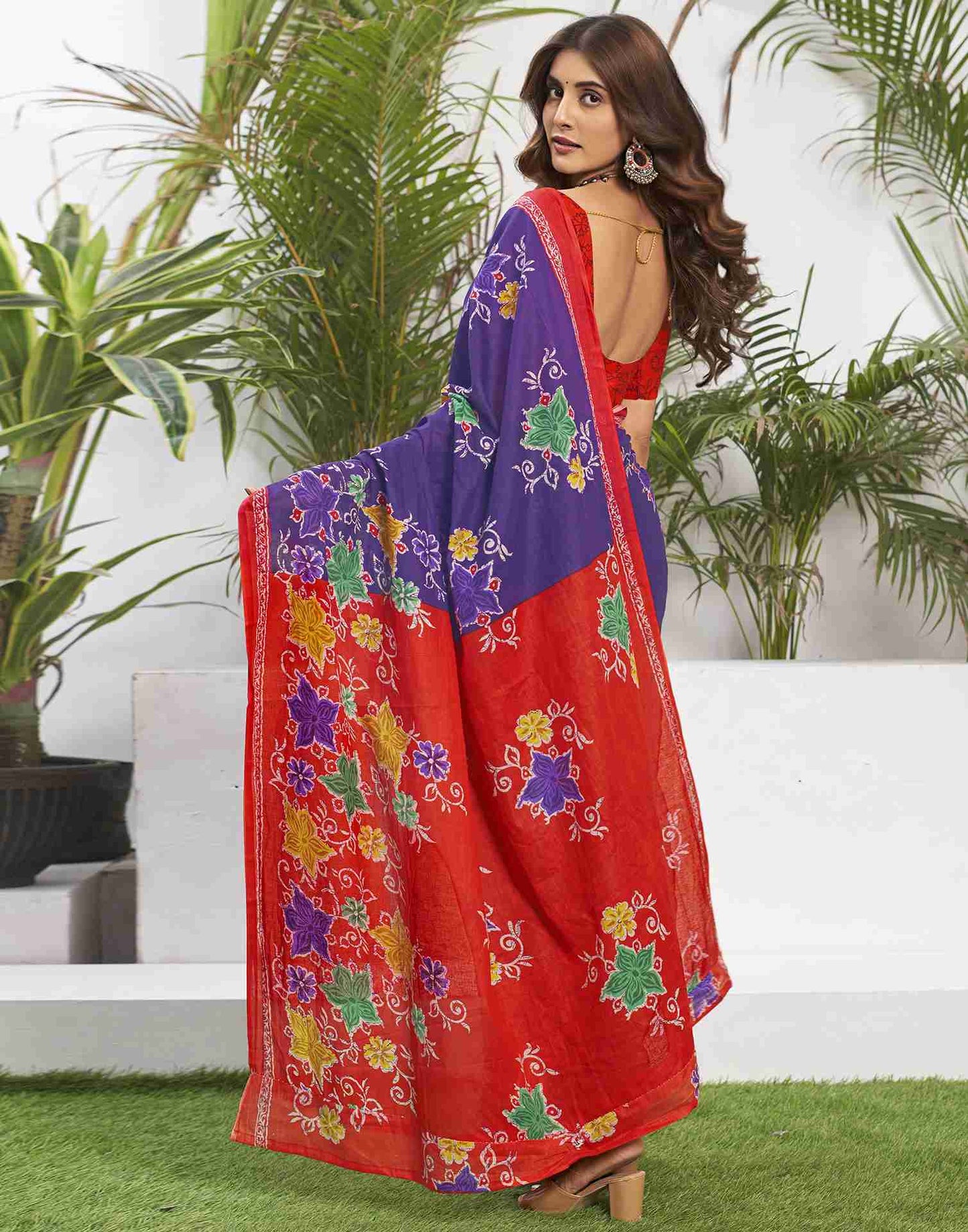 Violet Cotton Printed Saree
