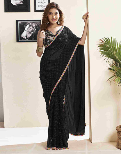 Black Georgette Plain Printed Saree