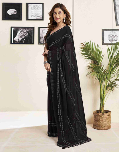 Black Georgette Plain Printed Saree