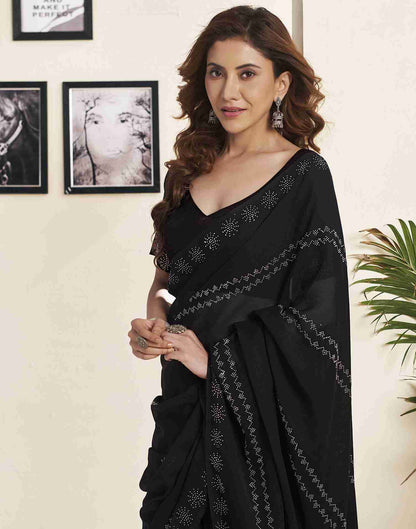 Black Georgette Plain Printed Saree