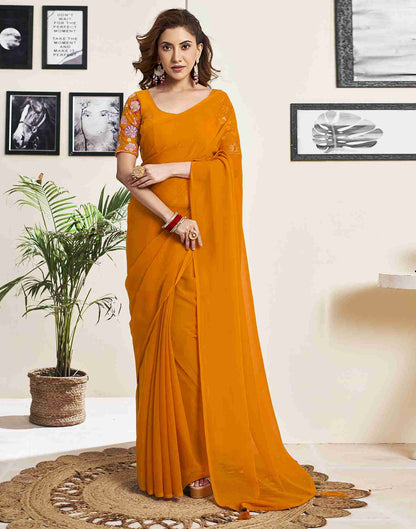 Turmeric Yellow Georgette Plain Saree