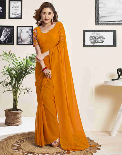 Turmeric Yellow Georgette Plain Saree