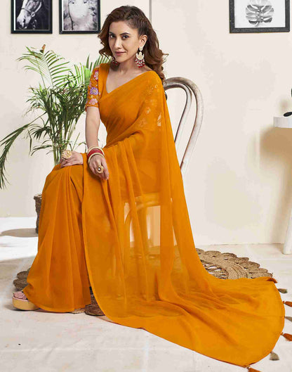 Turmeric Yellow Georgette Plain Saree