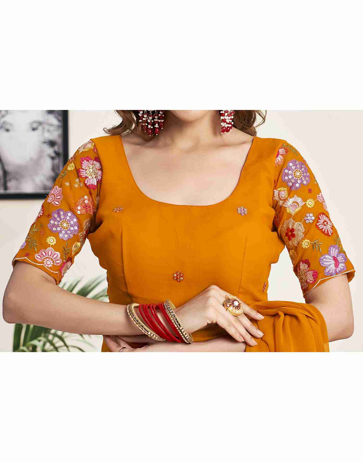 Turmeric Yellow Georgette Plain Saree