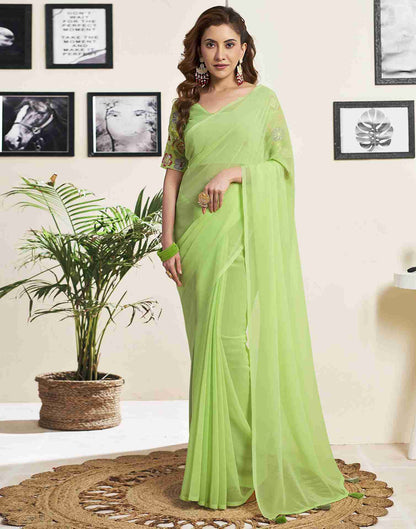 Pastel Green Georgette Plain Saree