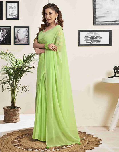 Pastel Green Georgette Plain Saree