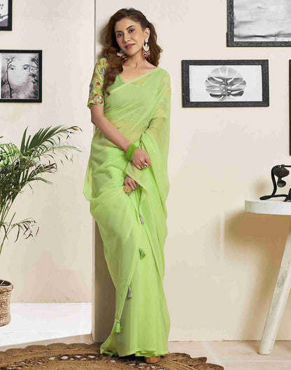 Pastel Green Georgette Plain Saree