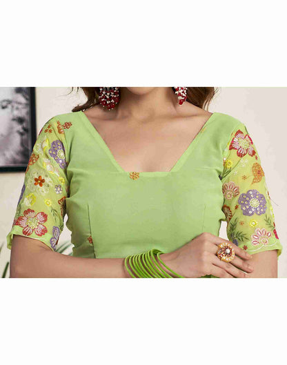 Pastel Green Georgette Plain Saree