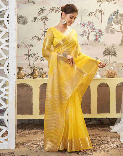 Yellow Organza Printed Woven Saree