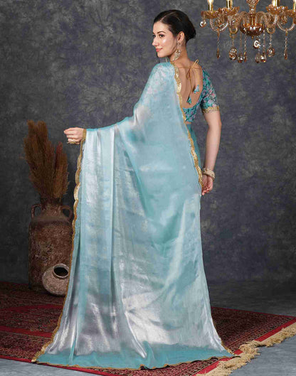 Sky Blue Chiffon Plain Jimmy Choo Saree