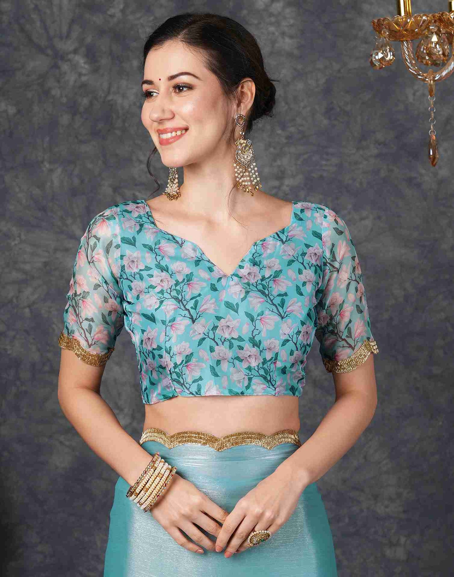 Sky Blue Chiffon Plain Jimmy Choo Saree