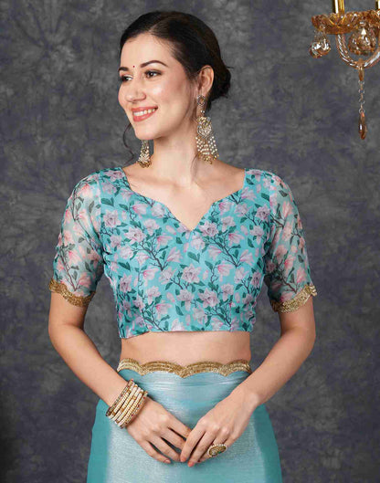 Sky Blue Chiffon Plain Jimmy Choo Saree