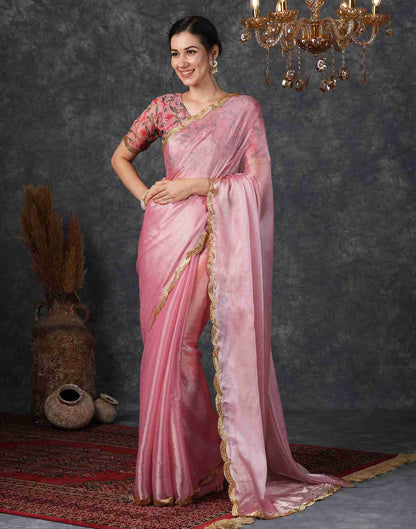 Rose Pink Chiffon Plain Jimmy Choo Saree