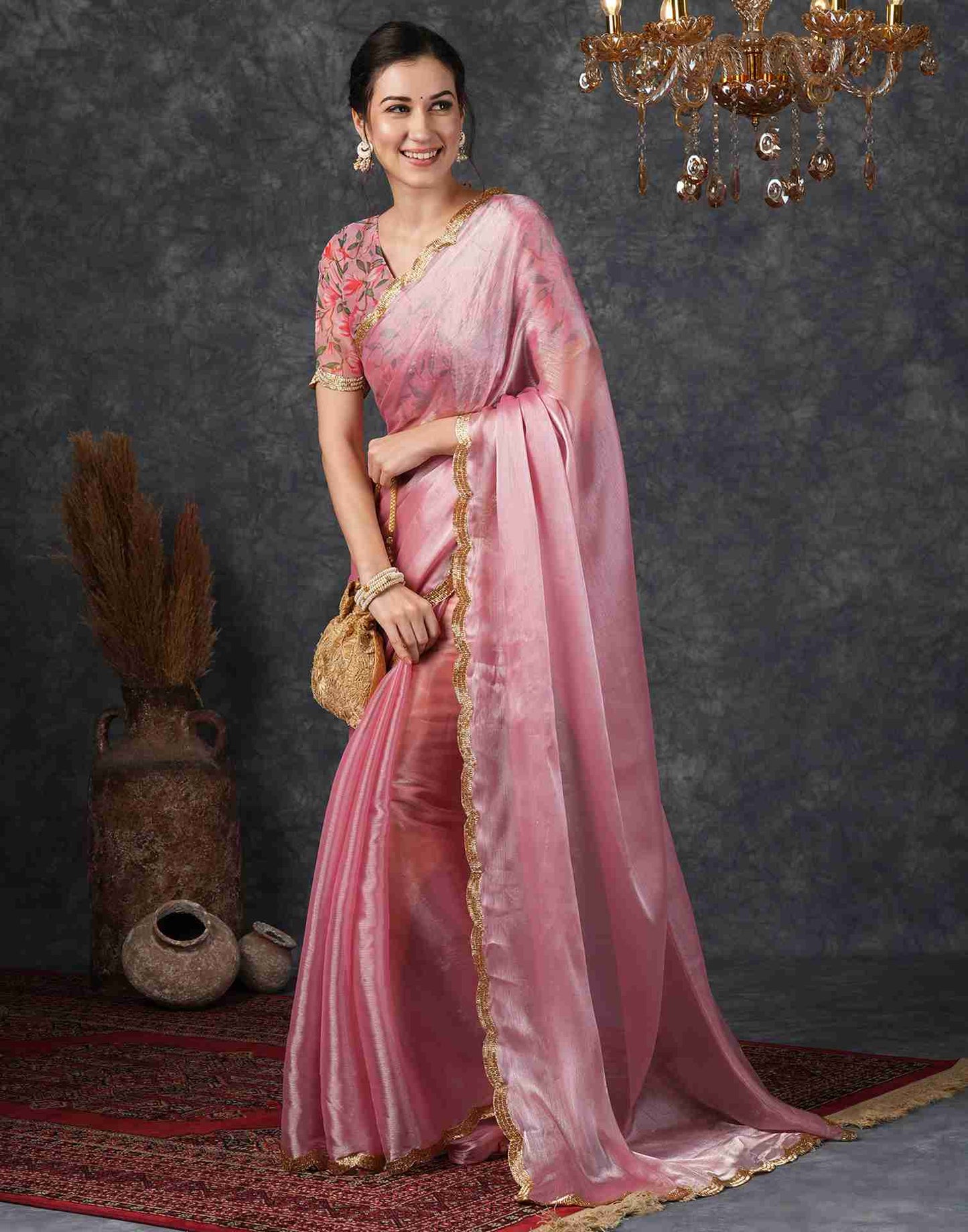 Rose Pink Chiffon Plain Jimmy Choo Saree