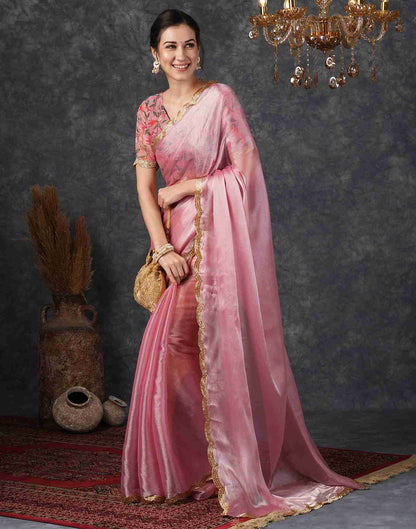 Rose Pink Chiffon Plain Jimmy Choo Saree