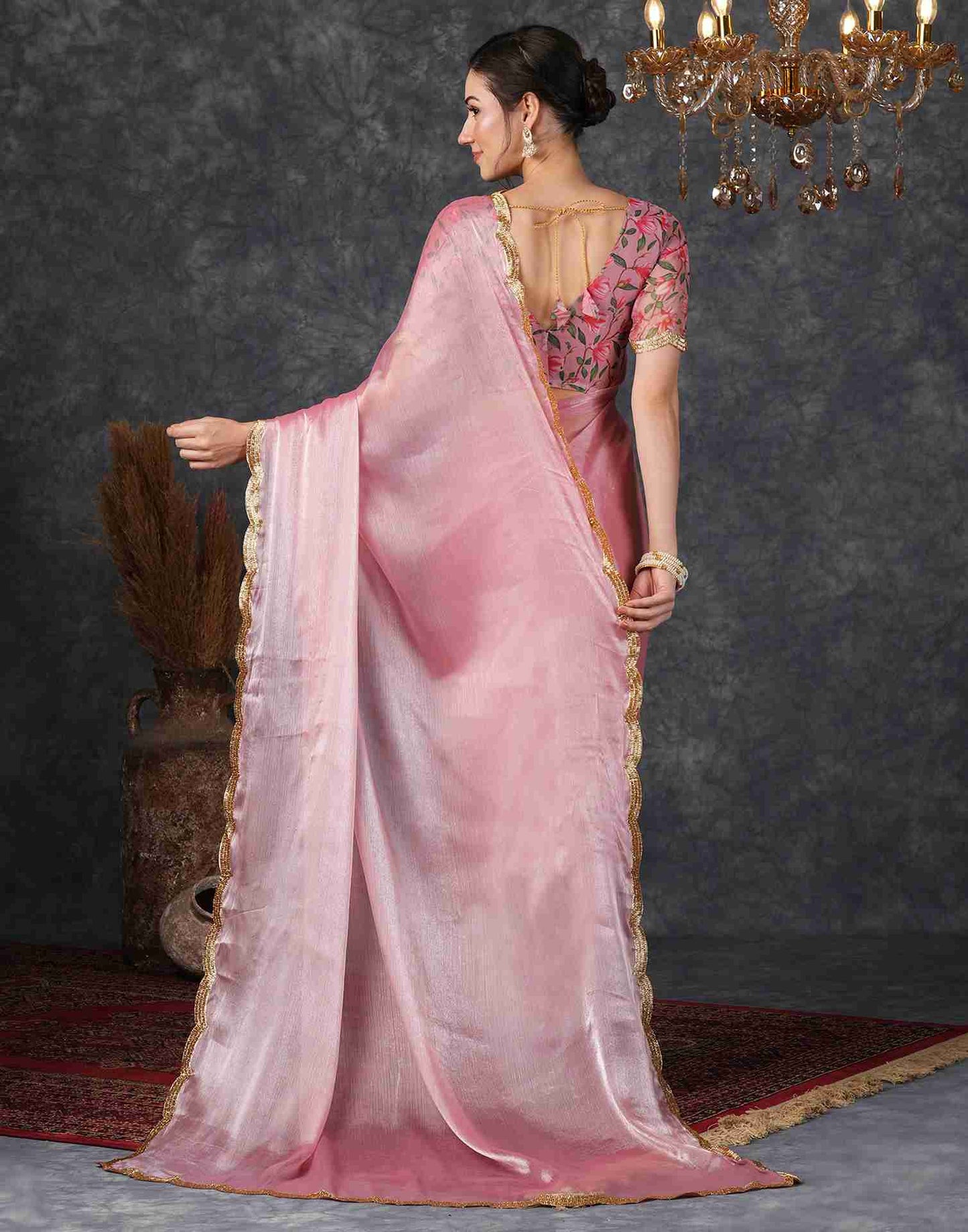 Rose Pink Chiffon Plain Jimmy Choo Saree