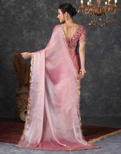 Rose Pink Chiffon Plain Jimmy Choo Saree