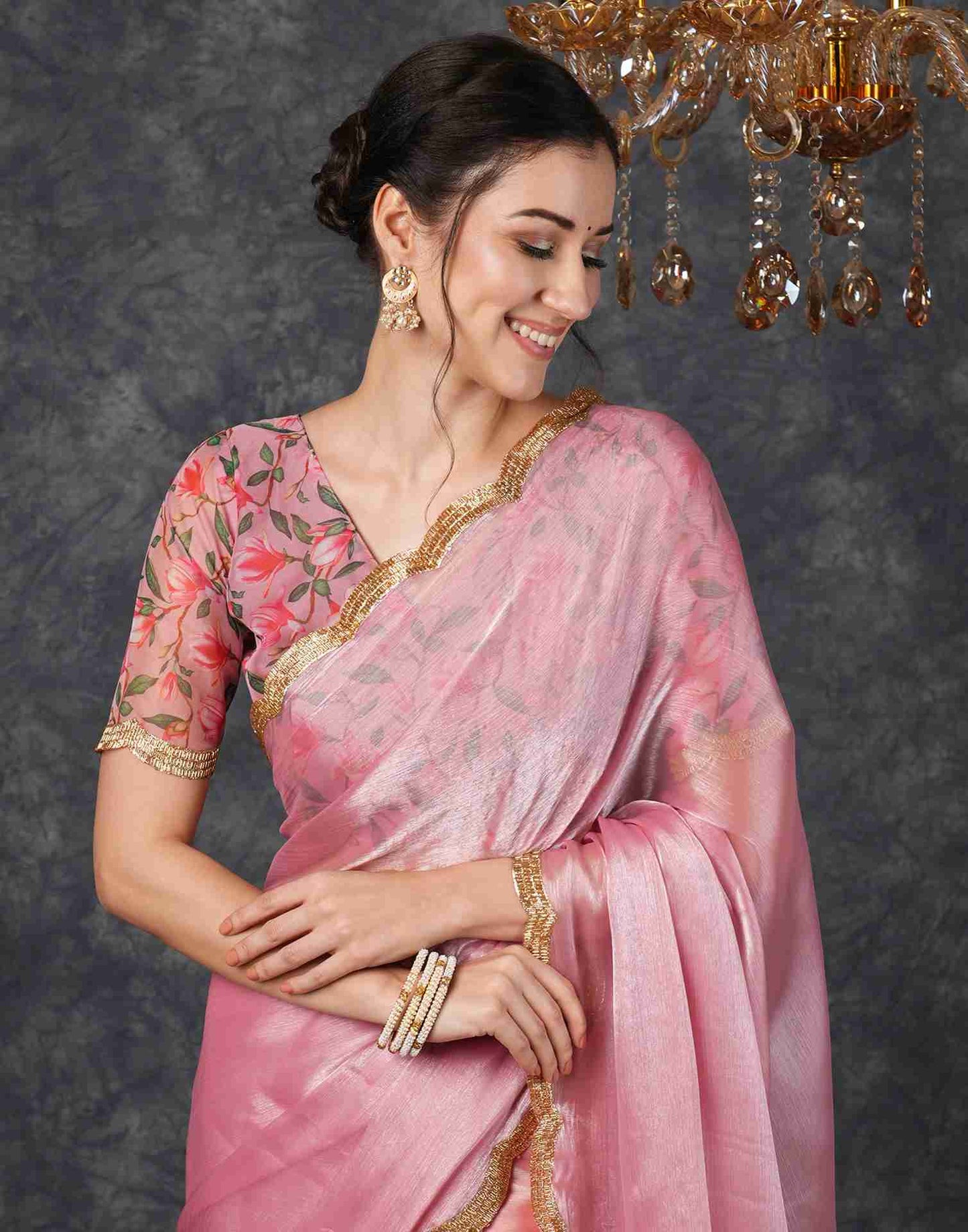 Rose Pink Chiffon Plain Jimmy Choo Saree