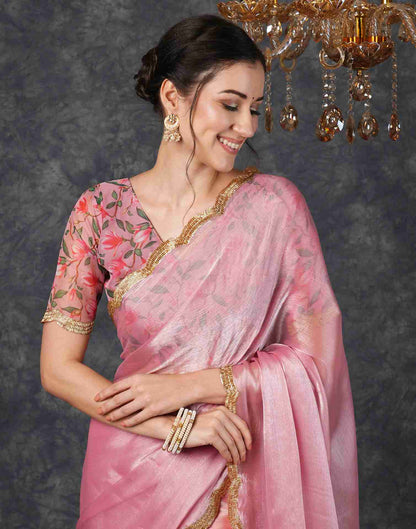 Rose Pink Chiffon Plain Jimmy Choo Saree