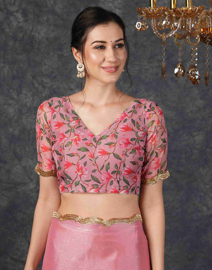 Rose Pink Chiffon Plain Jimmy Choo Saree