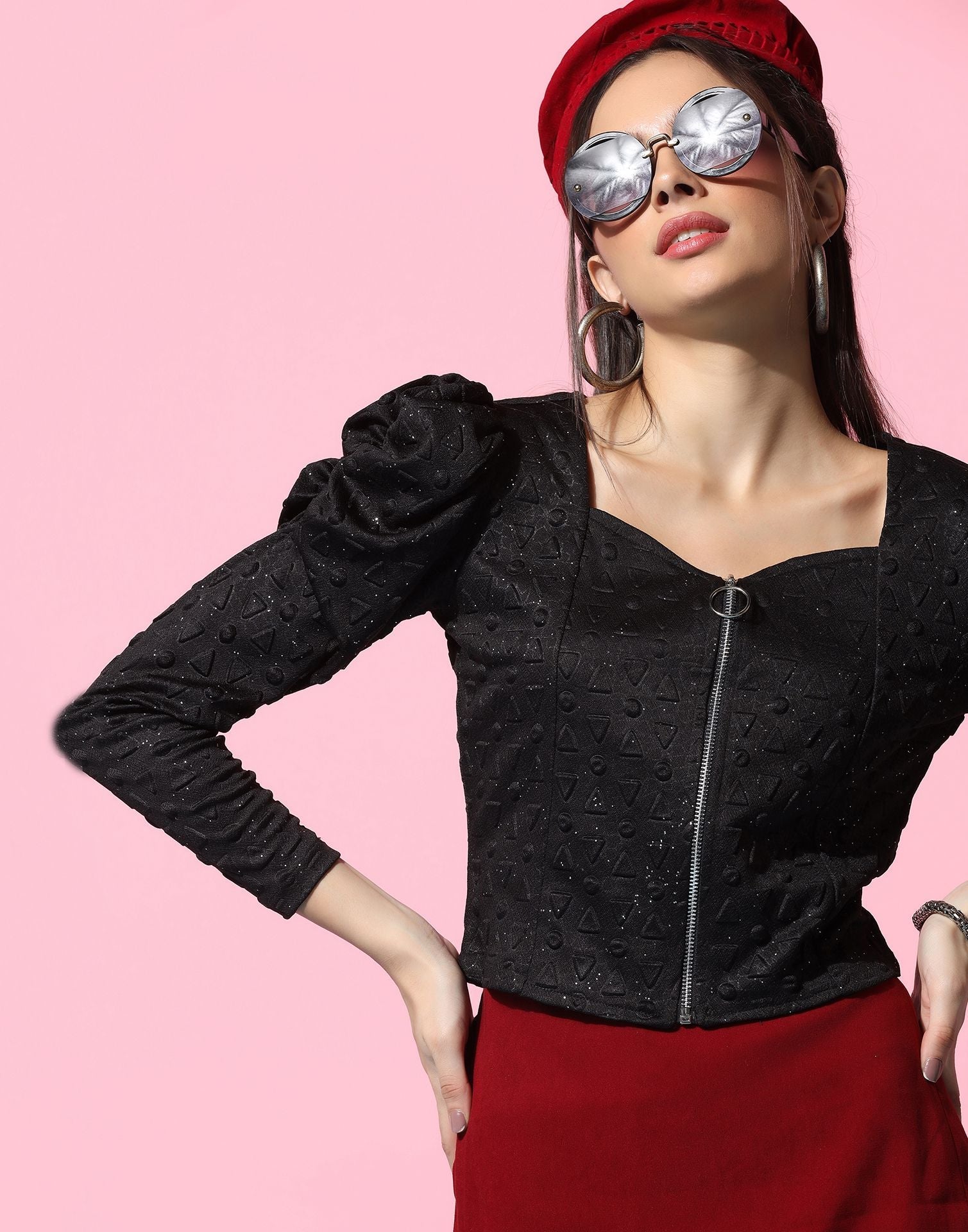 Black Zip-up Crop Top | Leemboodi