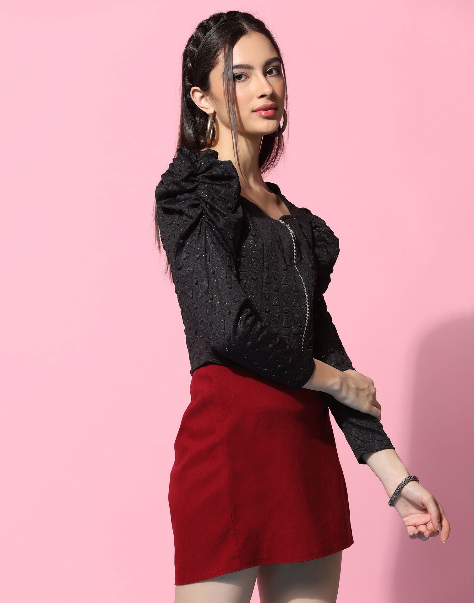 Black Zip-up Crop Top | Leemboodi