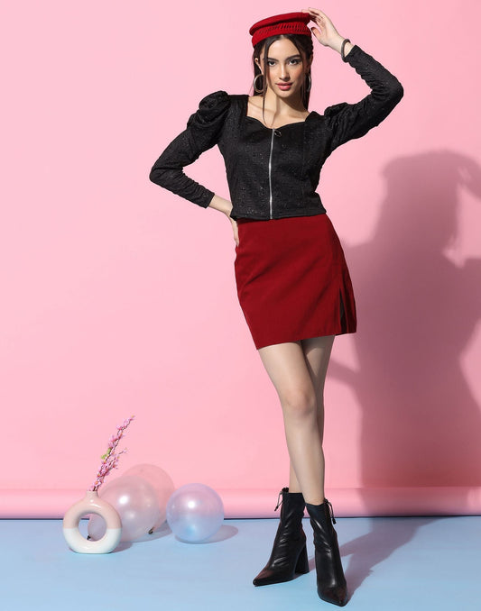 Black Zip-up Crop Top | Leemboodi
