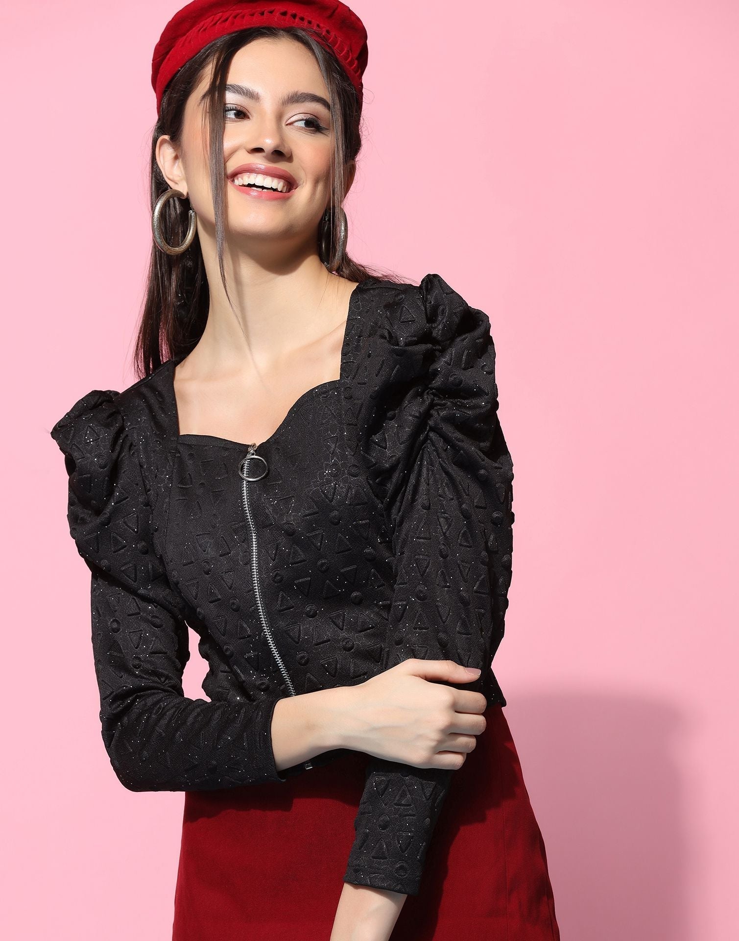 Black Zip-up Crop Top | Leemboodi