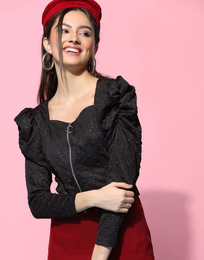 Black Zip-up Crop Top | Leemboodi