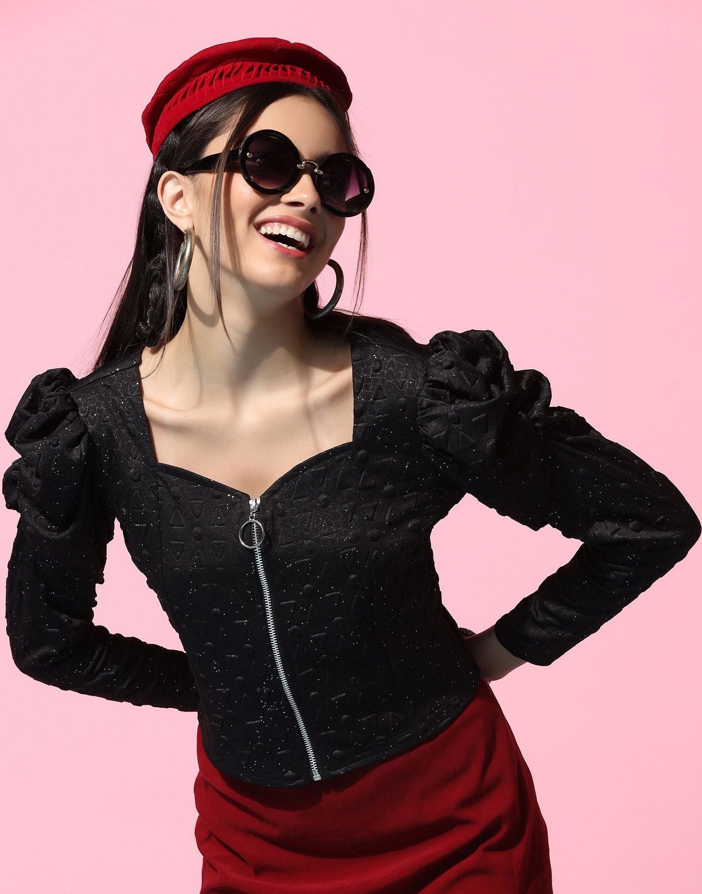 Black Zip-up Crop Top | Leemboodi