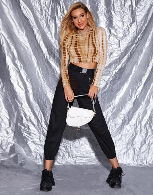 Brown Marble Printed Crop Top | Leemboodi