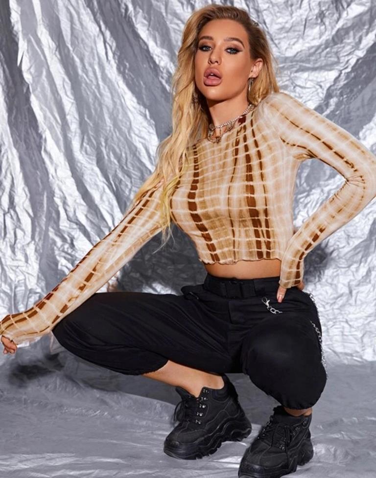 Brown Marble Printed Crop Top | Leemboodi