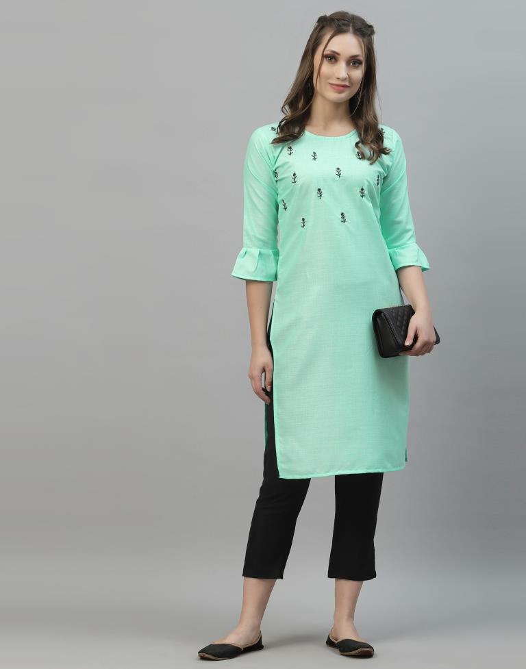 Aqua Blue Embroidered Kurti | Sudathi