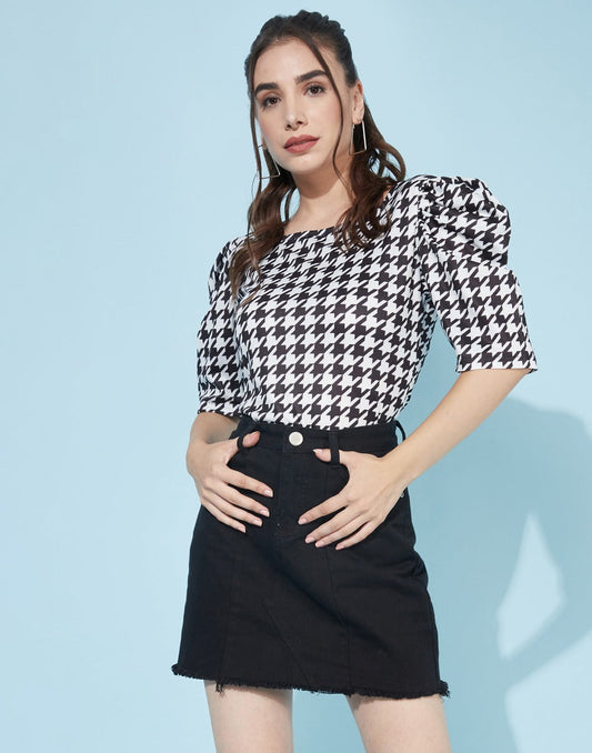 Black & White Geometric Printed Top | Sudathi