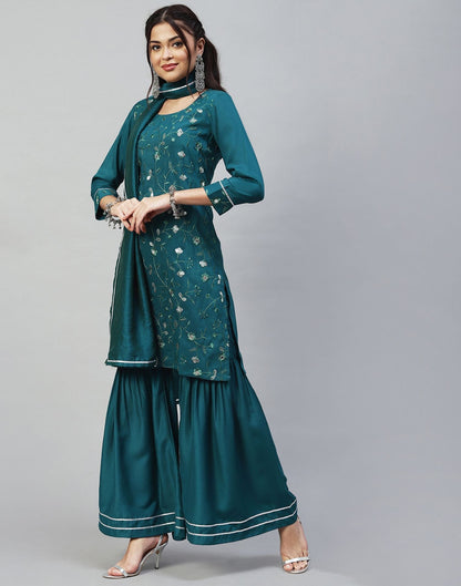 Dark Green Kurti With Sharara And Dupatta | Leemboodi