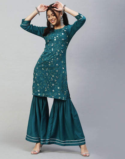 Dark Green Kurti With Sharara And Dupatta | Leemboodi