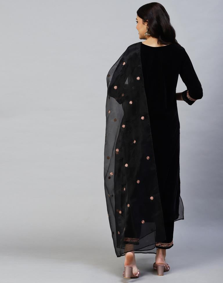 Black Kurti With Pant And Dupatta | Leemboodi