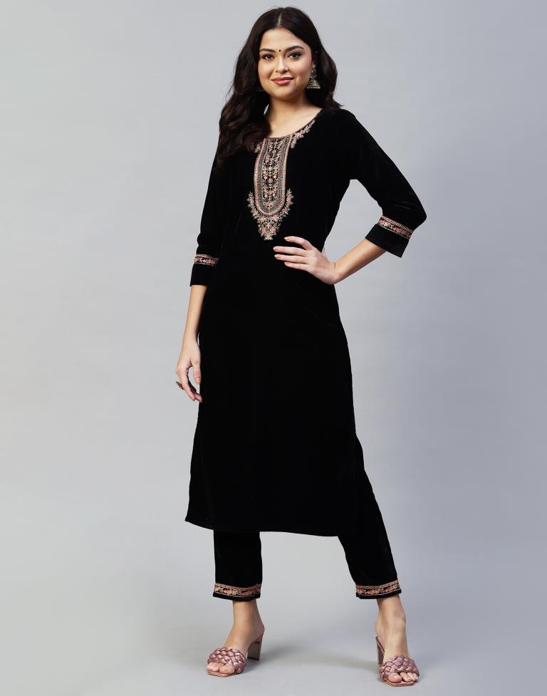 Black Kurti With Pant And Dupatta | Leemboodi