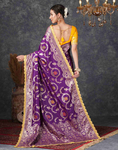 Deep Violet Silk Plain Banarasi Saree