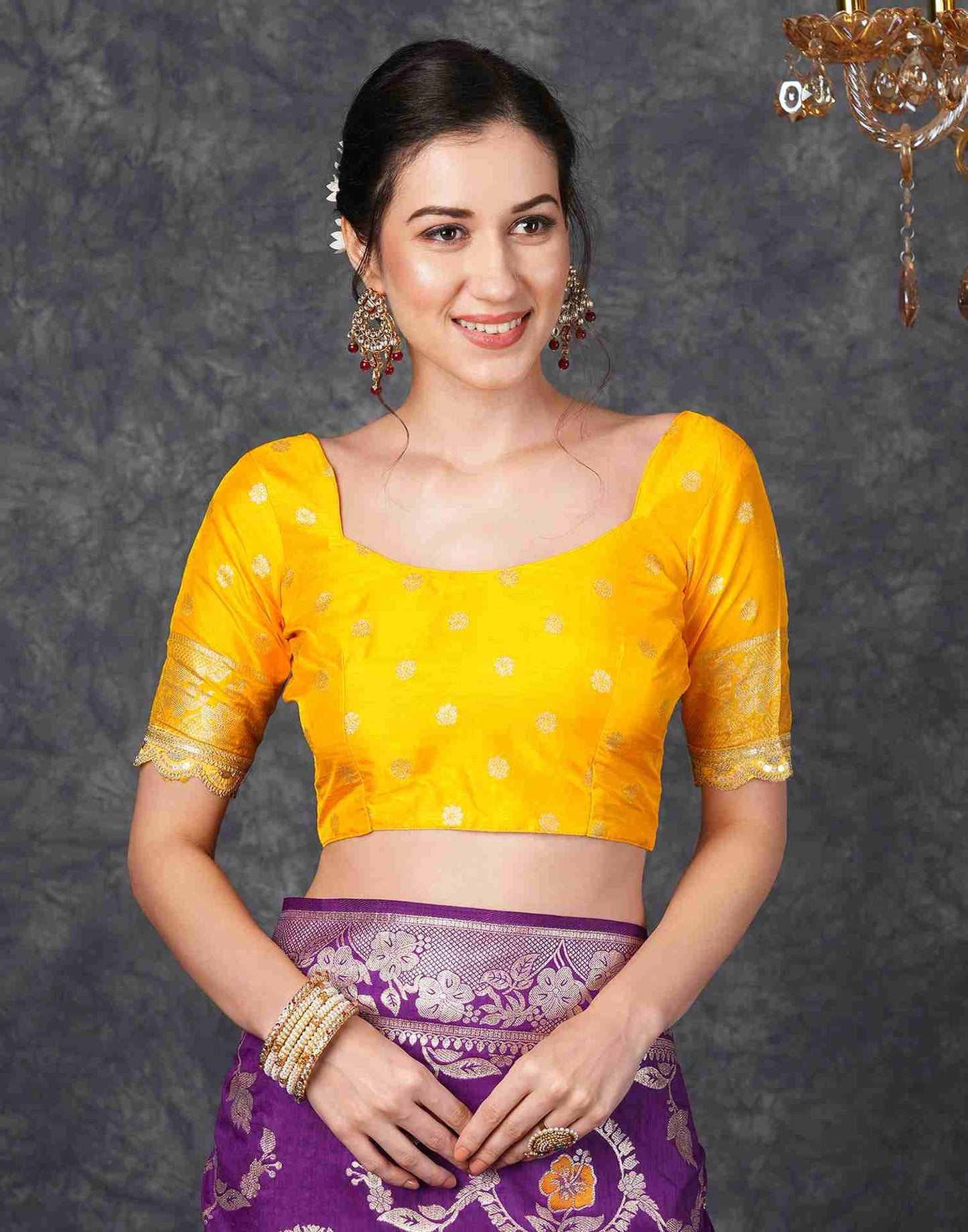 Deep Violet Silk Plain Banarasi Saree