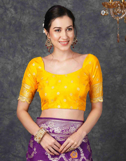 Deep Violet Silk Plain Banarasi Saree