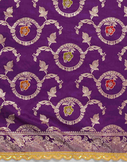 Deep Violet Silk Plain Banarasi Saree
