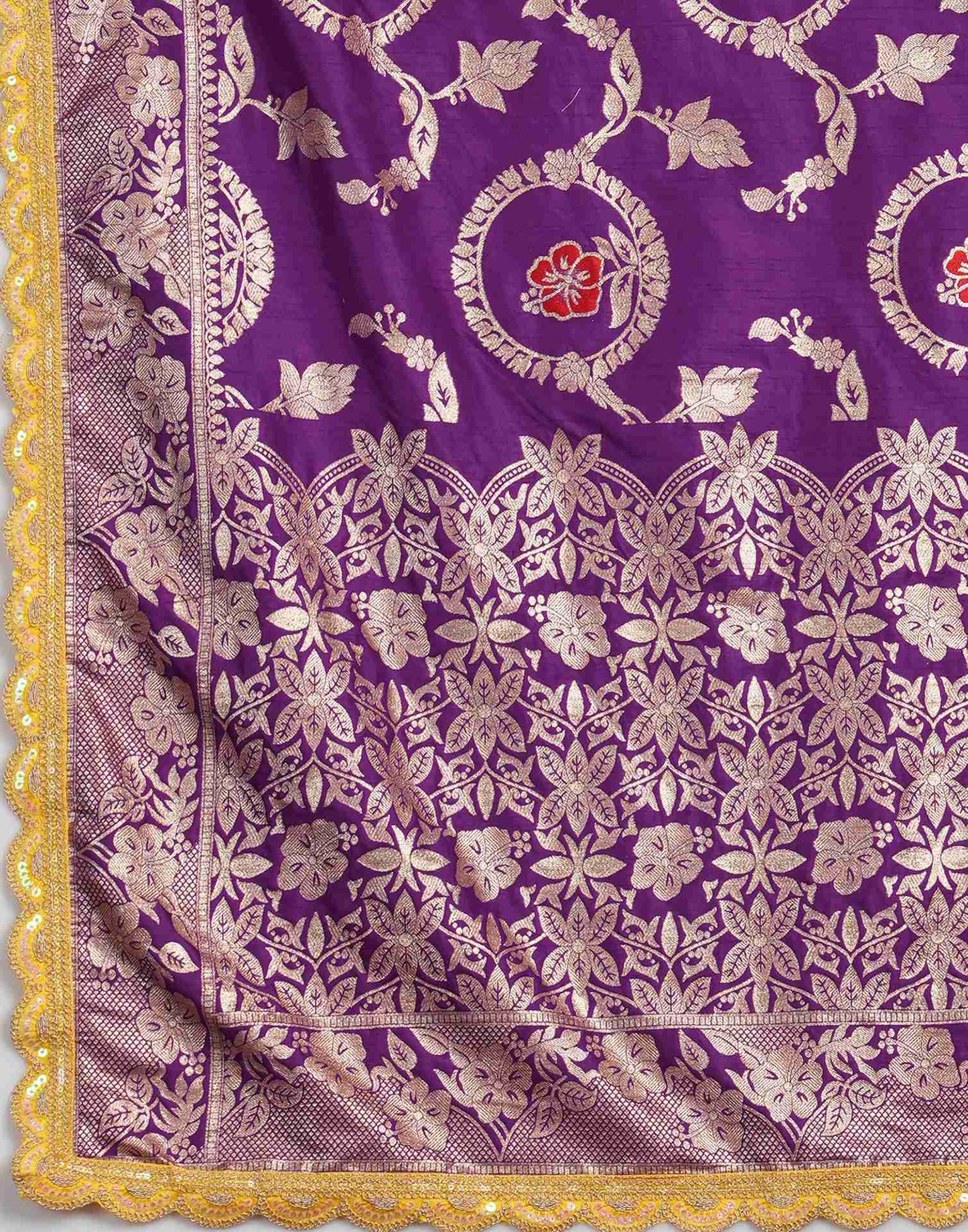 Deep Violet Silk Plain Banarasi Saree