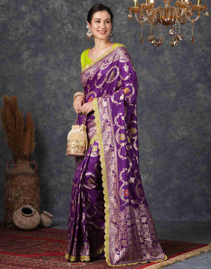 Deep Violet Silk Plain Banarasi Saree