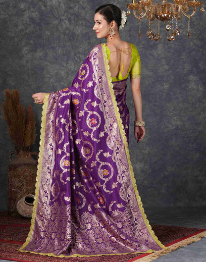 Deep Violet Silk Plain Banarasi Saree
