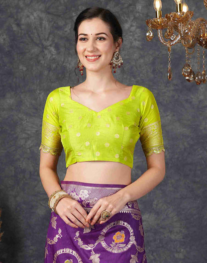 Deep Violet Silk Plain Banarasi Saree