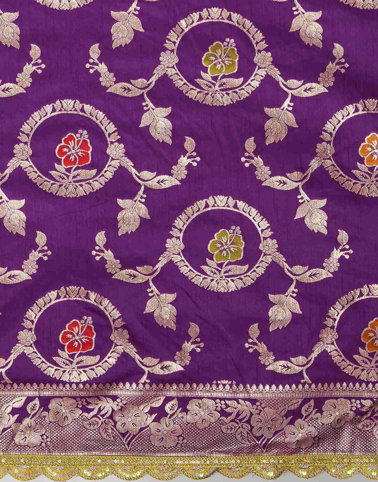 Deep Violet Silk Plain Banarasi Saree