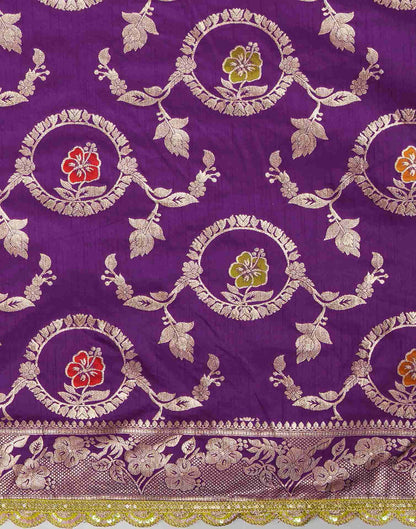 Deep Violet Silk Plain Banarasi Saree